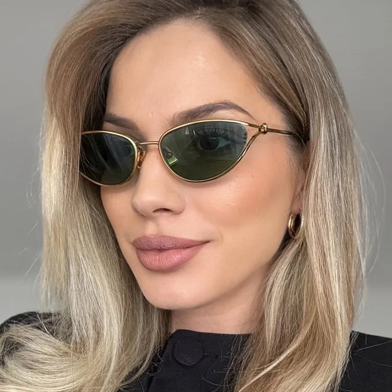 2026 Retro Cat Eye Sunglasses Women Metal Frame UV400 Ins Fashion Oval Shades for Outdoor Travel
