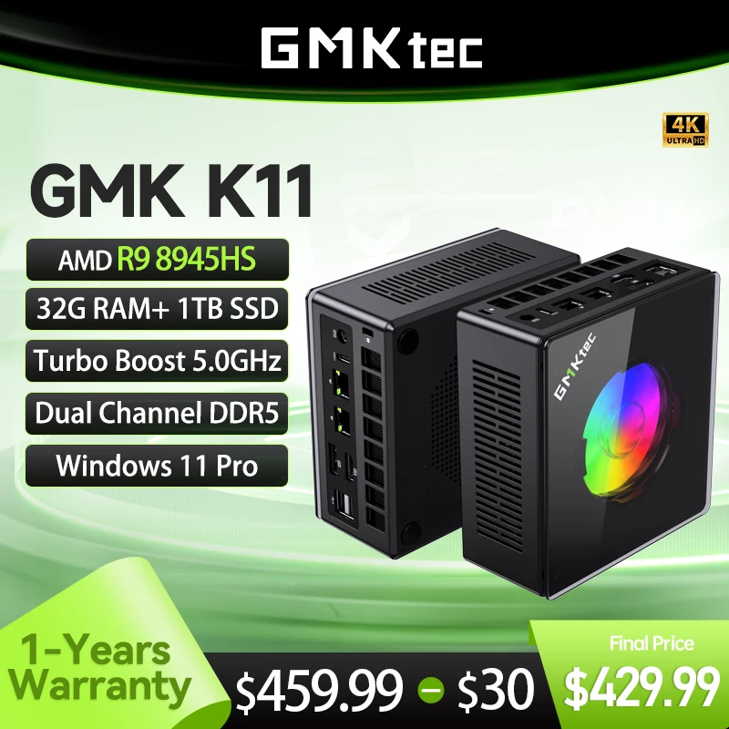 GMKtec Mini PC K11 AMD R9 8945HS Gaming Mini PC 32GB DDR5 1TB SSD Computer PC Mini Computer PC Win11 Pro Gaming PC