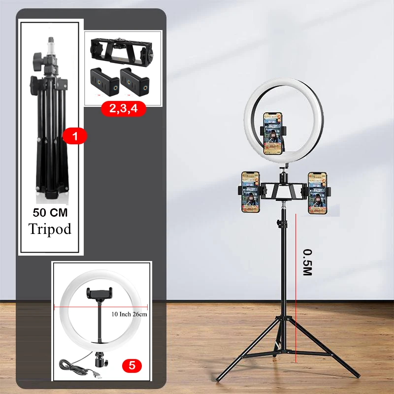 10" LED Ring Light Photographic Selfie Ring Lighting with 3 Stand for Smartphone Youtube Makeup Video Studio Tripod Ring Light