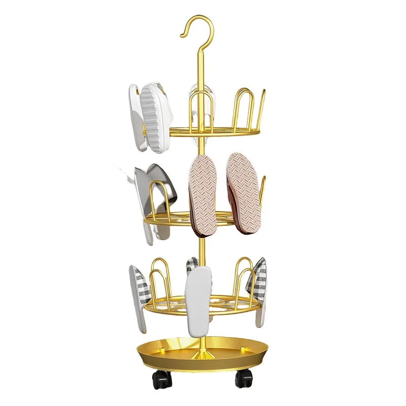 Drying Shoe Rack with Drain Plate Drying Shoe Rack Floor-to-ceiling Rotating Slippers Hanger Balcony Storage Rack Shelf