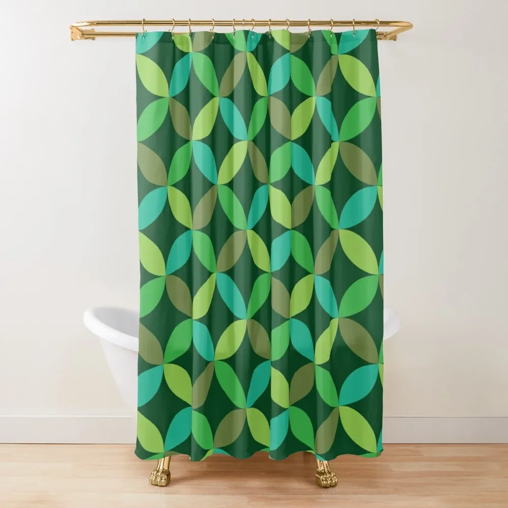 Mid Century Modern Geometric green circles pattern Shower Curtain Shower Sets For Bathroom Luxury Bathroom Curtain