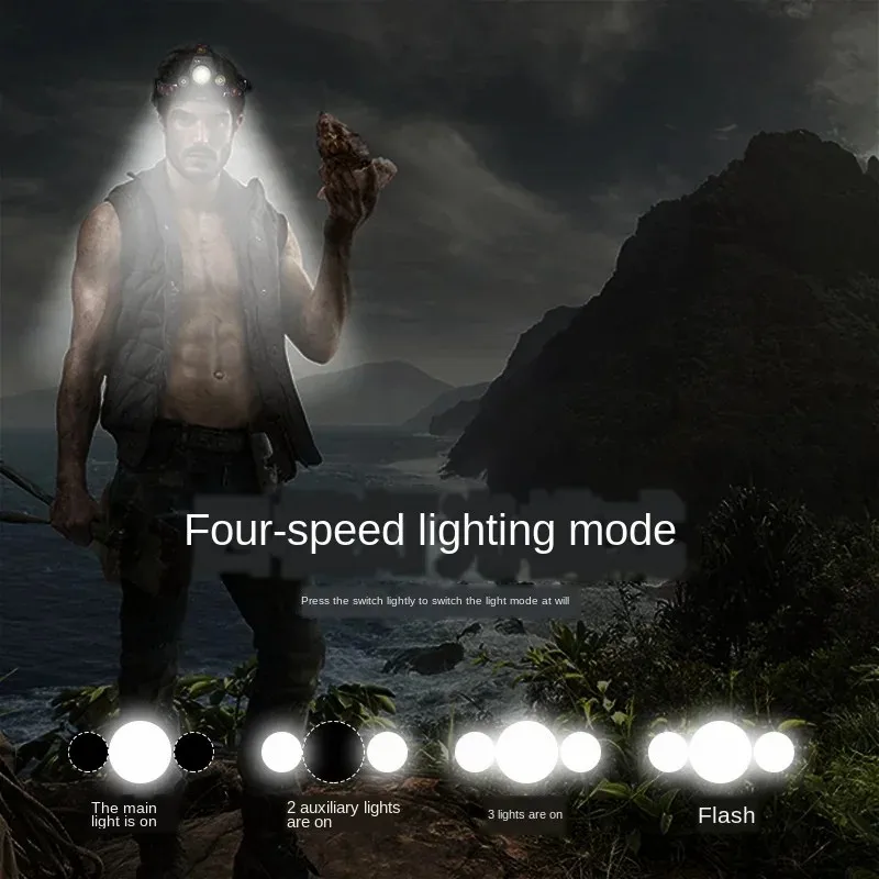 D2 Super Bright 3 Led Headlamp 18650 Battery Rechargeable Head Flashlight Torch 4-Mode Outdoor Camping Fishing Hunting Headlight