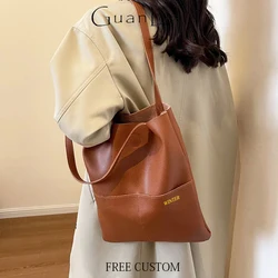 Luxury Design Genuine Leather Custom Initials Tote Bag Cowhide Daily Fashion Woman Shoulder Bag Large Capacity Business Handbag