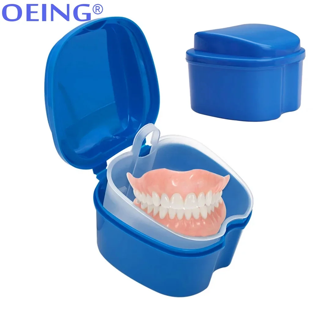 Denture Bath Box Organizer Denture Bath Box Cleaning With Hanging Net Container Artificial Tooth Case Orthodontic Retainer Case