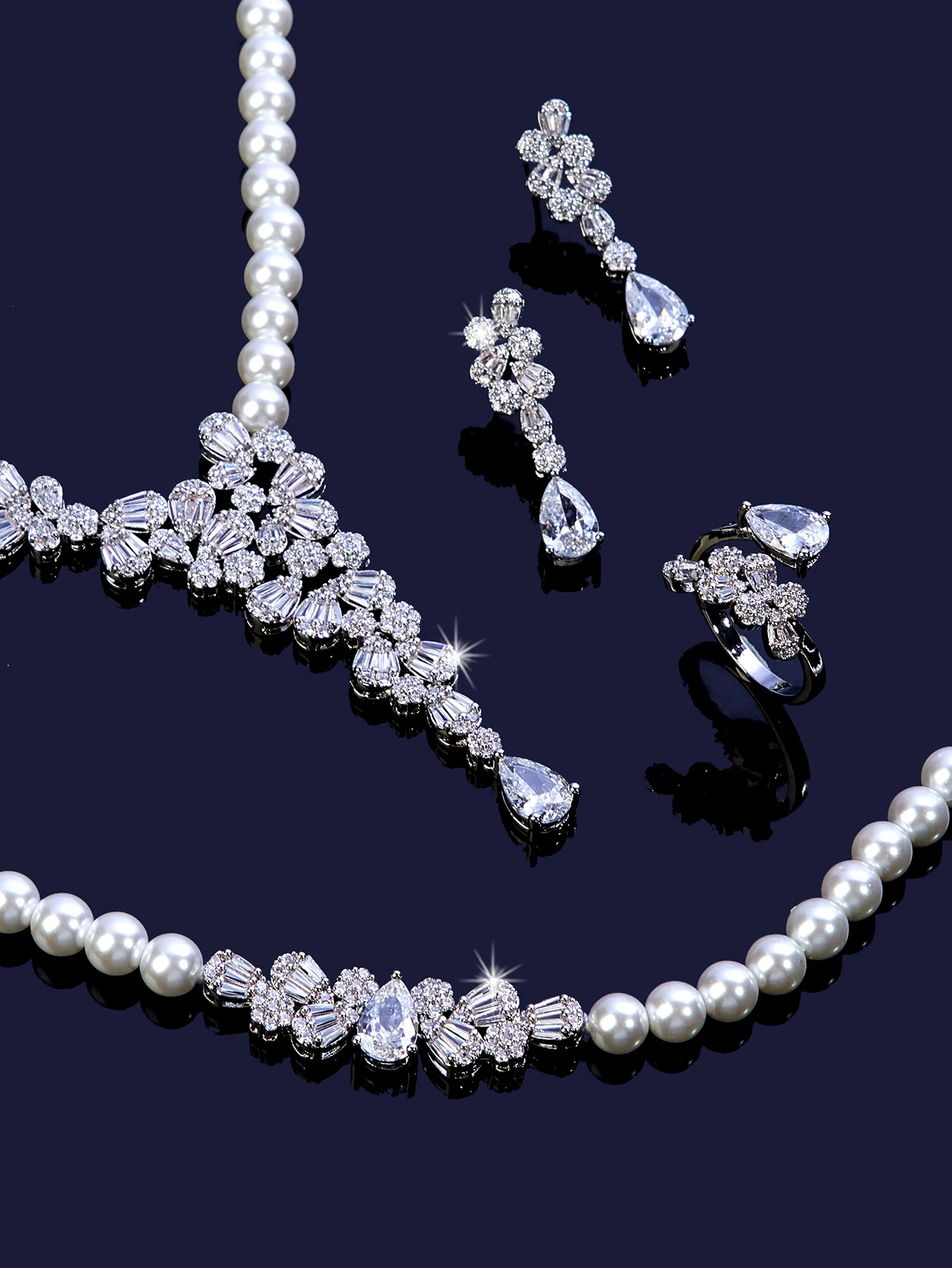 Dubai Pearl Necklace Set for Women Cubic Zirconia Party Engagement Wedding Jewelry sets Dress Suits Trendy Accessories