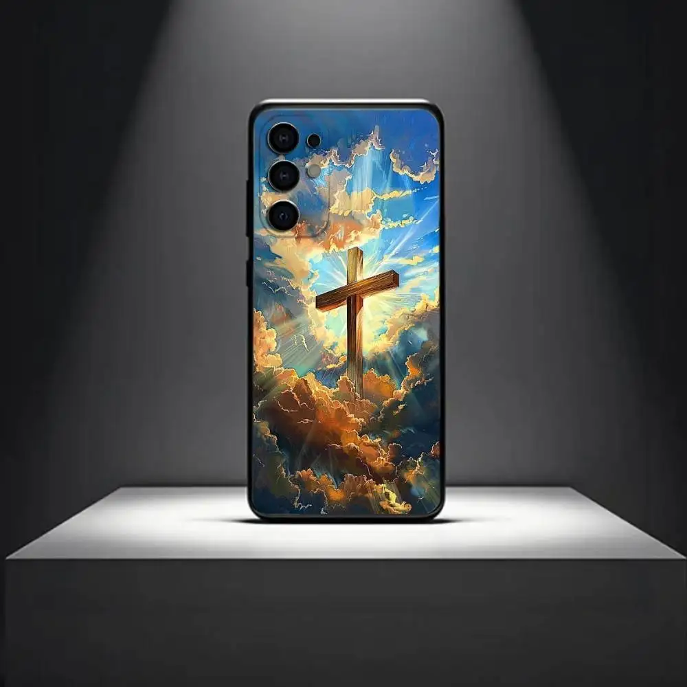 حافظة لهاتف سامسونج S 25,24,23,22,30,21,10,9,Ultra,Plus,Lite,FE,4,5G حافظة سوداء ناعمة من Art Bible Christian Cross #3