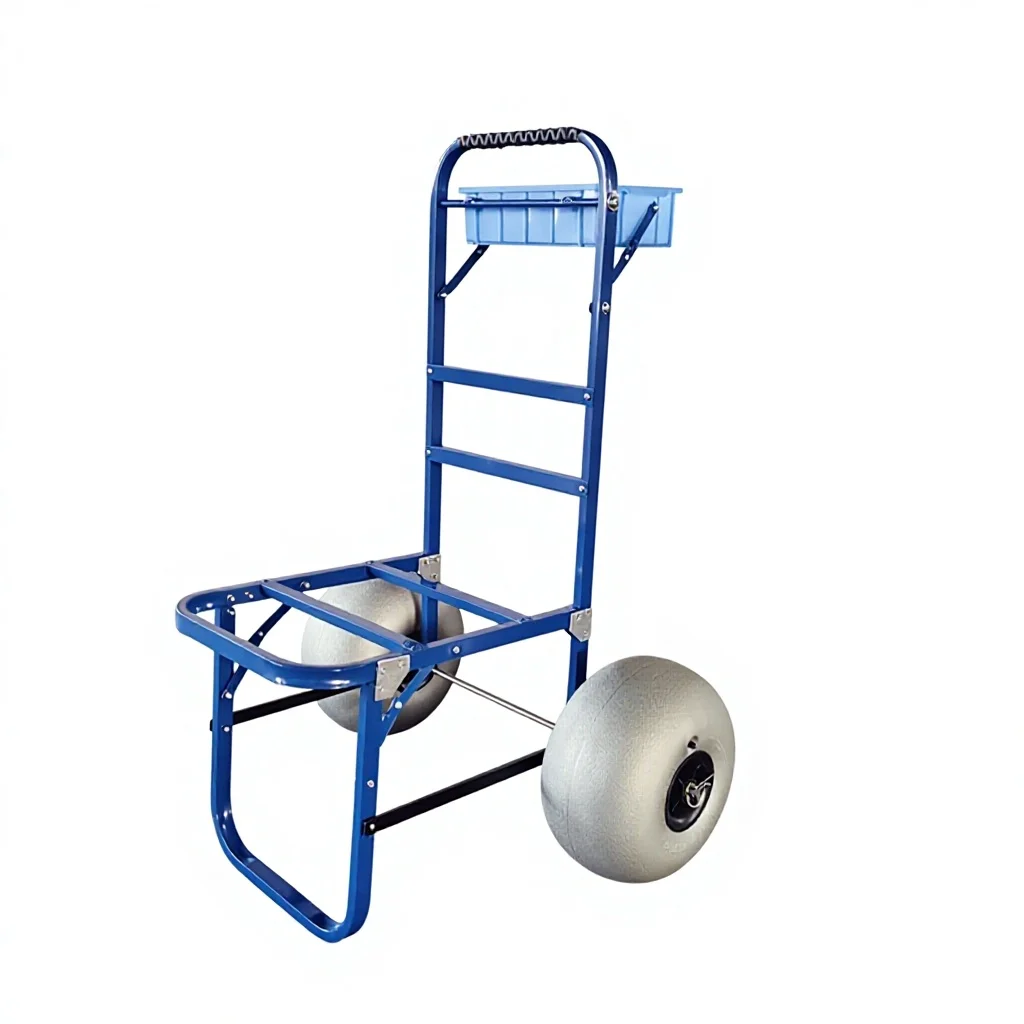Foldable Aluminum Plastic Fishing Trolley 12inch Balloon Wheels 100kg Load Capacity Portable Platform Cart For