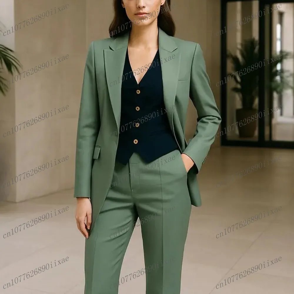 

Mint Green And Dark Blue Women Suits Lady Business Tuxedos Mother Wedding Party Formal Ladies 3 Piece Set Jacket Vest Pants