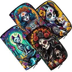 Mexico Skull Print Coin Purse Flowers Rose Money Bags Teenager Earphone Zipper Long Wallet Skull Storage Bags Birthday Gift