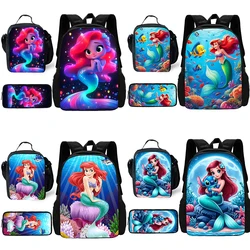 3 pcs set Cute anime Princess Ariel Child School Backpack with Lunch Bags ,Pencil Bags ,School Bags for Boys Girls Best Gift