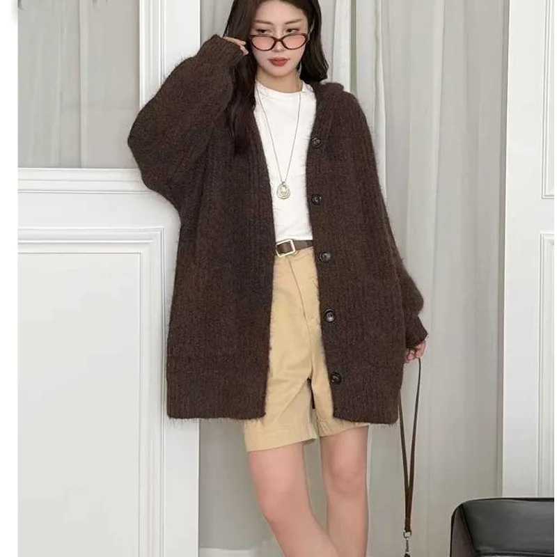 المرأة سترة البلوزات معاطف مقنعين منتصف طول معطف جاكيتات لاعبا Y2k الشارع الشهير أنيقة متماسكة عادية فضفاض الخريف الشتاء #3