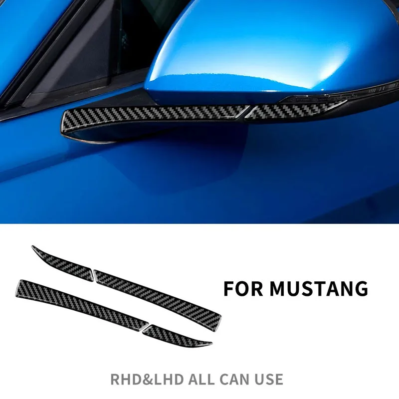 4Pc Carbon Fiber LHD RHD Car Rear View Mirror Trim Sticker Strips for Ford Mustang 2015 2016 2017 2018 2019 2020 2021 2022 2023