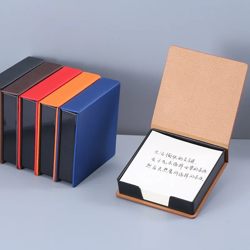 Faux Leather PU Sticky Note Box N Times Sticker Convenient Storage Box Business Office Stationery Sticky Note Holder