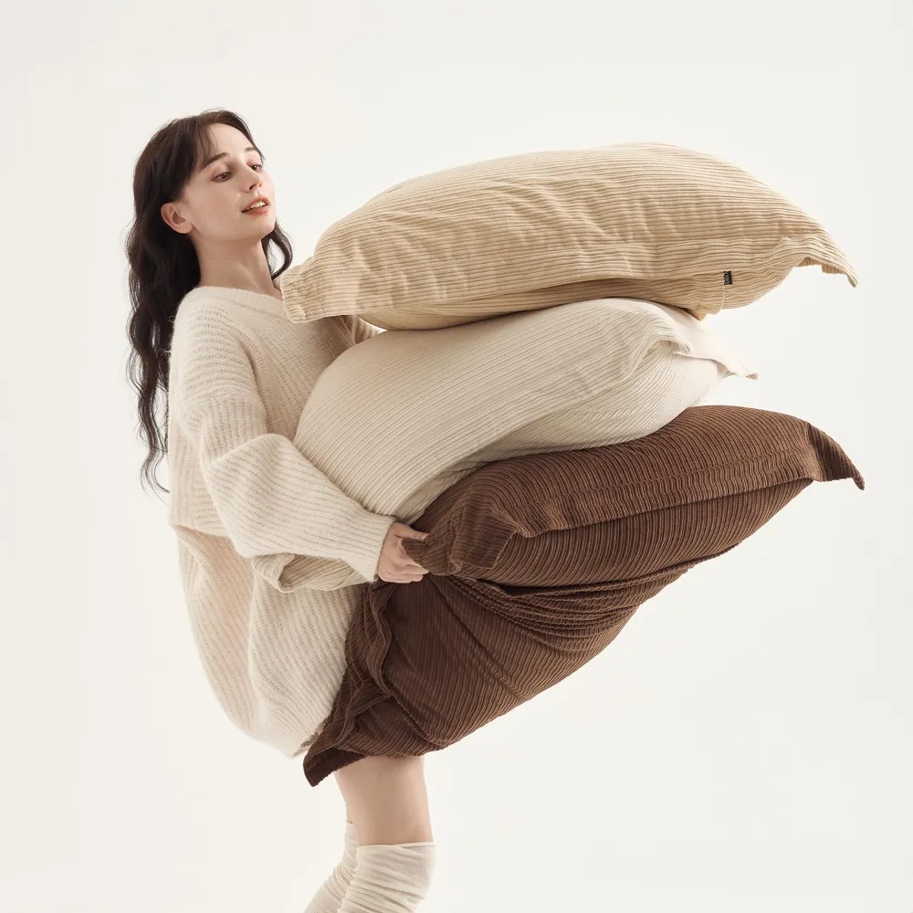 

Elegant 30x30 Corduroy Pillow Covers in Rich Brown, Beige, and Camel Tones | Plush and Stylish Decor Accents