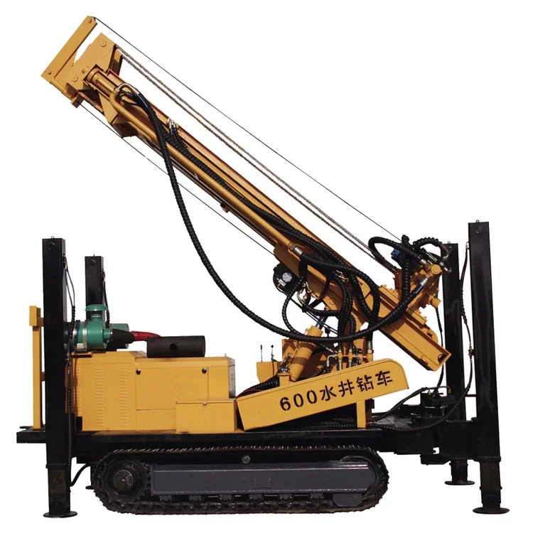 Horizontal crawler type hydraulic rotary deep water well drilling rig with air compressor that can drill more than 200 meters