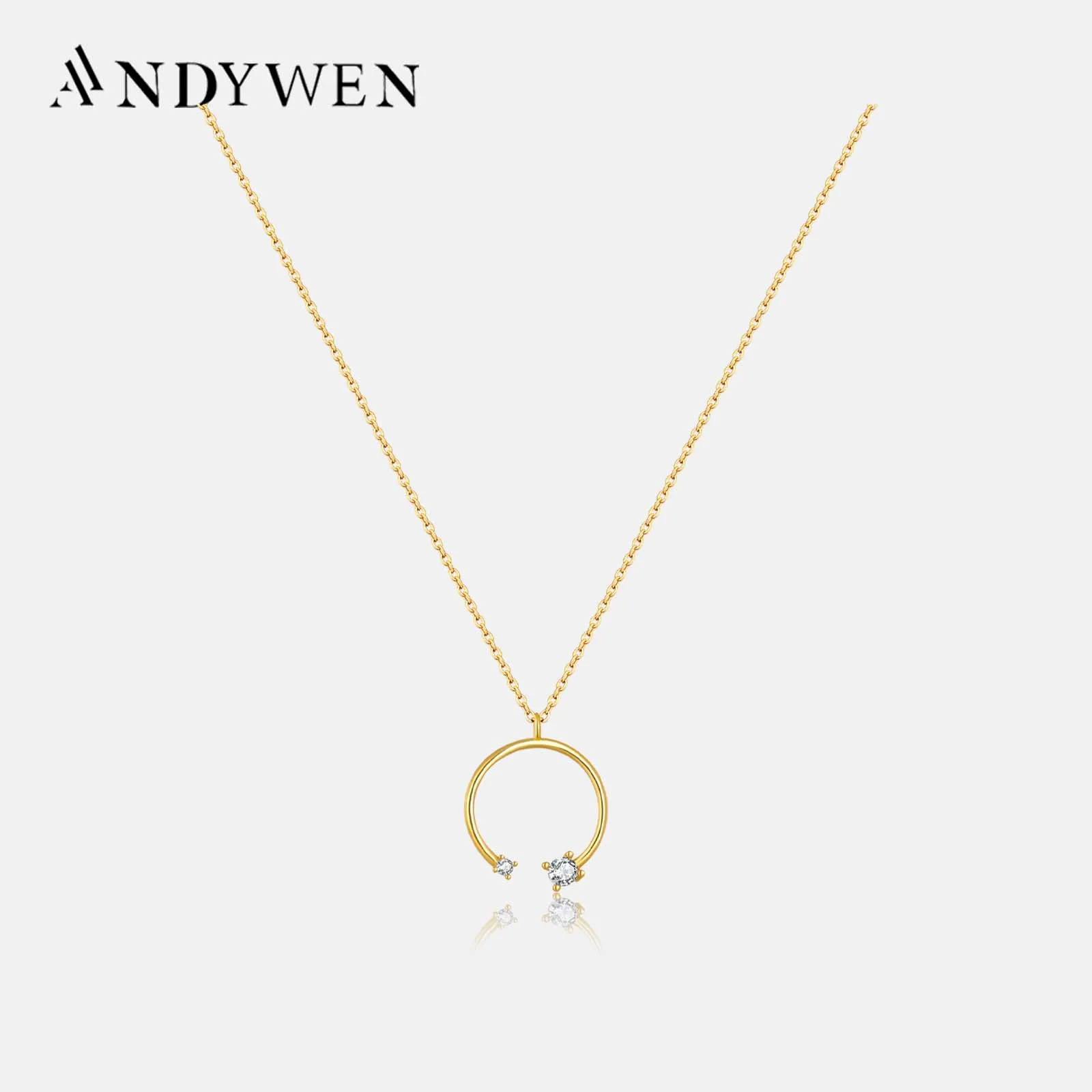 

ANDYWEN Новинка 925 Стерлинговое серебро золотой круглый кулон Длинная цепочка ожерелье с кристаллами Роскошные Изящные Ювелирные изделия 2023 Весенние Простые драгоценности