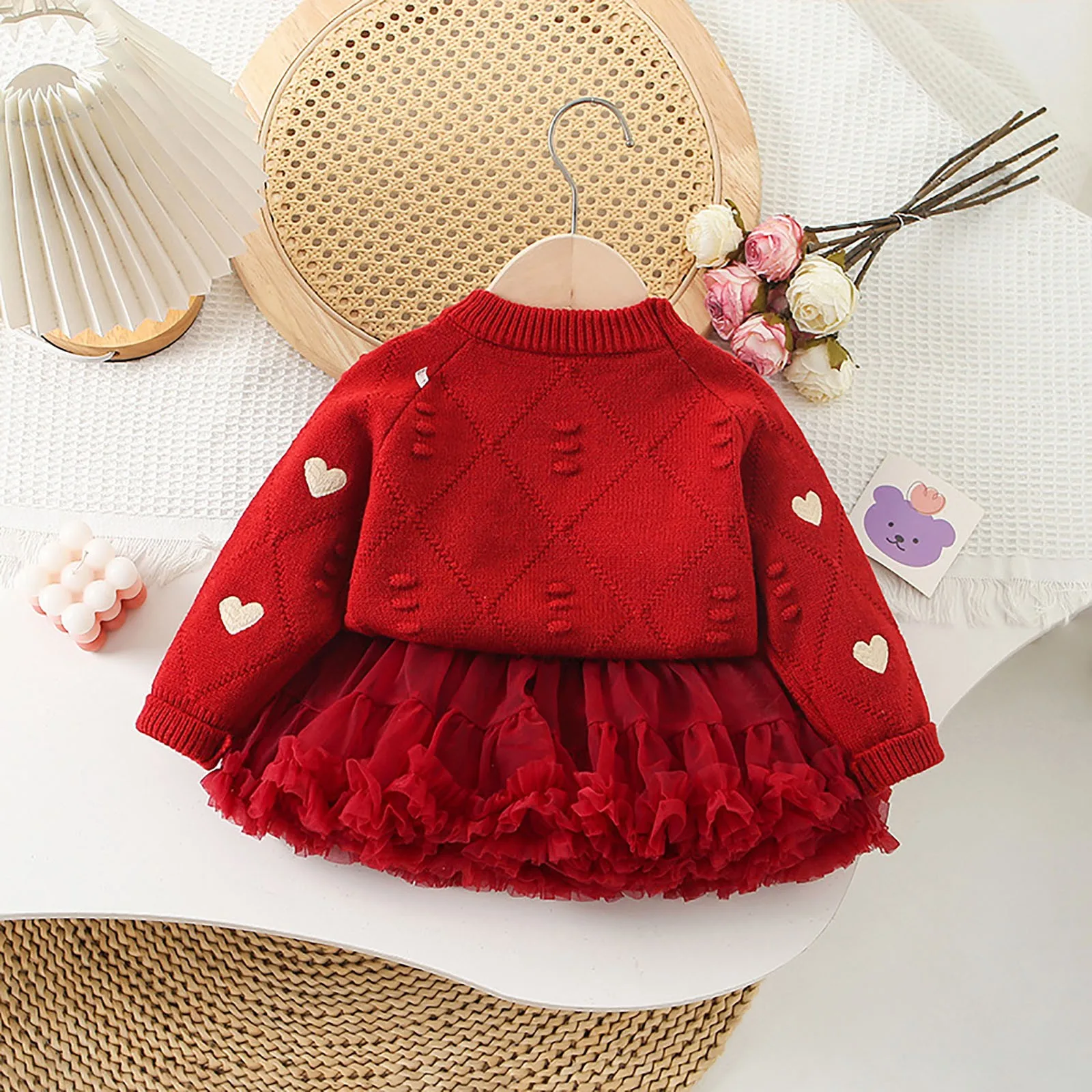 

Baby Girl Receiving Clothes Girls Sweater And Winter New Love Embroidered Knitted Top Baby Girl Happy Infant Bundle Set Girl