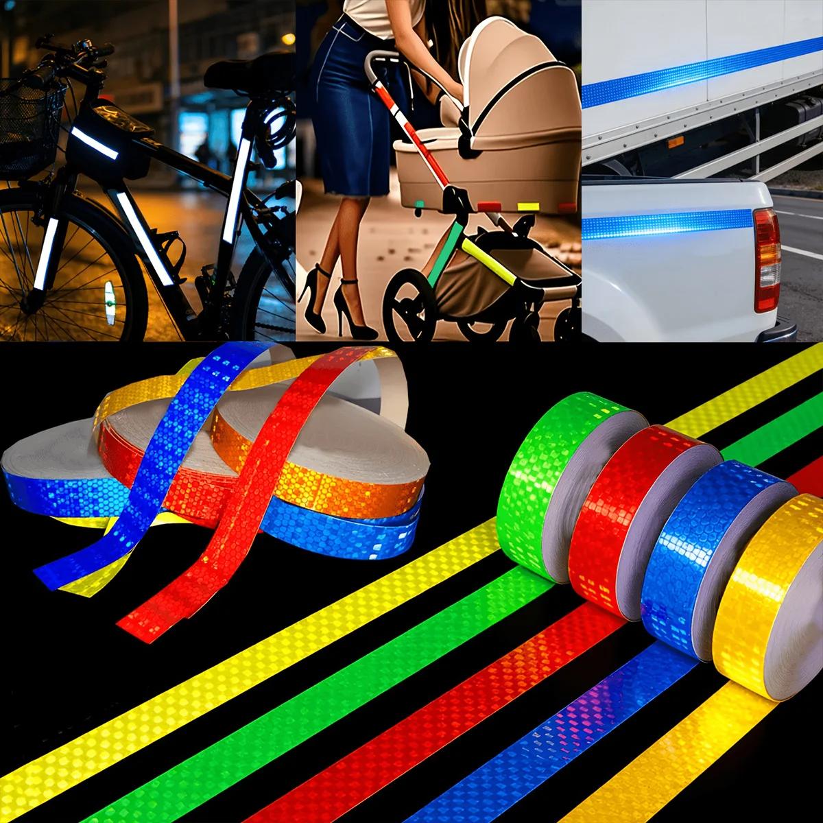 Reflektierende Autoaufkleber, wasserdichte Warnbänder für den Außenbereich, weiß, rot, fluoreszierend, gelb, Reflektoren, Sicherheitsstreifen – Detail 5