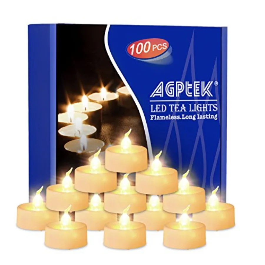 

Светодиодные свечи-фонарики (100 шт.) без пламени, на батарейках, без мерцания, долговечные, для свадеб и праздников