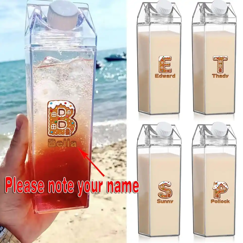 

Customized Name 500ml Clear Milk Bottle Drinking Jug Orange Juice Organizer Case Sealed Tea Coffee Storage Cup Gingerbread Paint