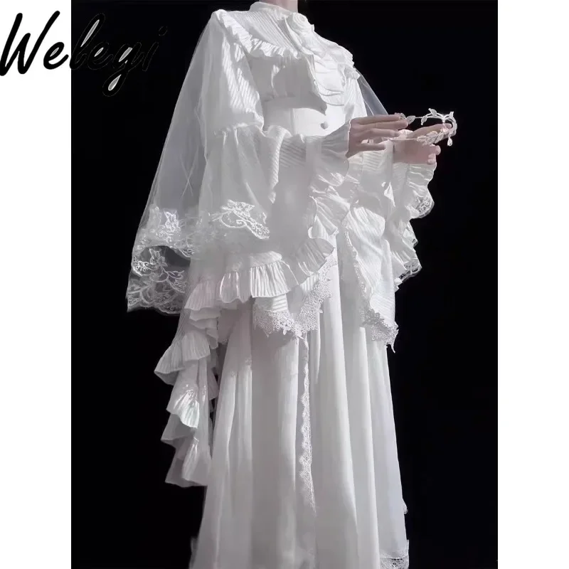 Jirai Kei Clothes Goth Lolita Suit Ropa Mujer All Seasons Streetwear New Pure White Pure Black Ji Sleeve Shirt SK Fishbone Skirt