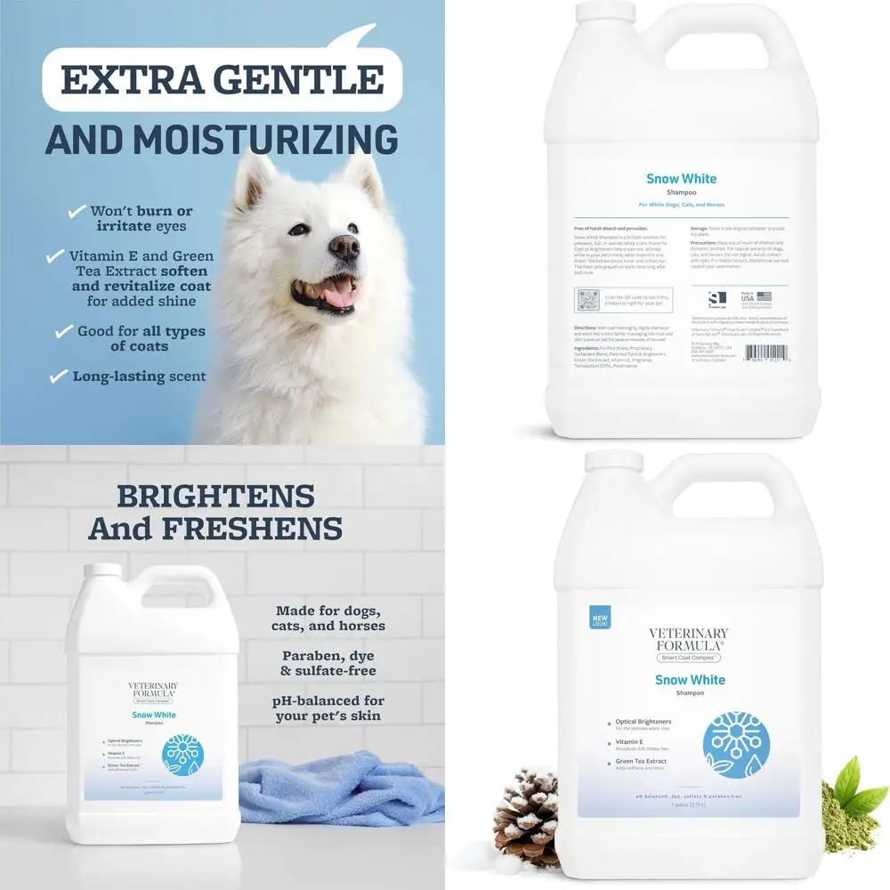 Smart Coat Complex Snow White Shampoo for Dogs and Cats, 128 Fl oz / 1 Gal – Gently Remove Stains & Yellowing Without Bleach/Per
