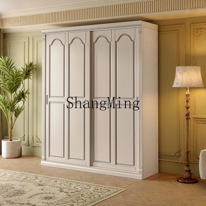 

ZYY retro solid wood sliding door retro wardrobe home bedroom sliding door large wardrobe with side cabinet