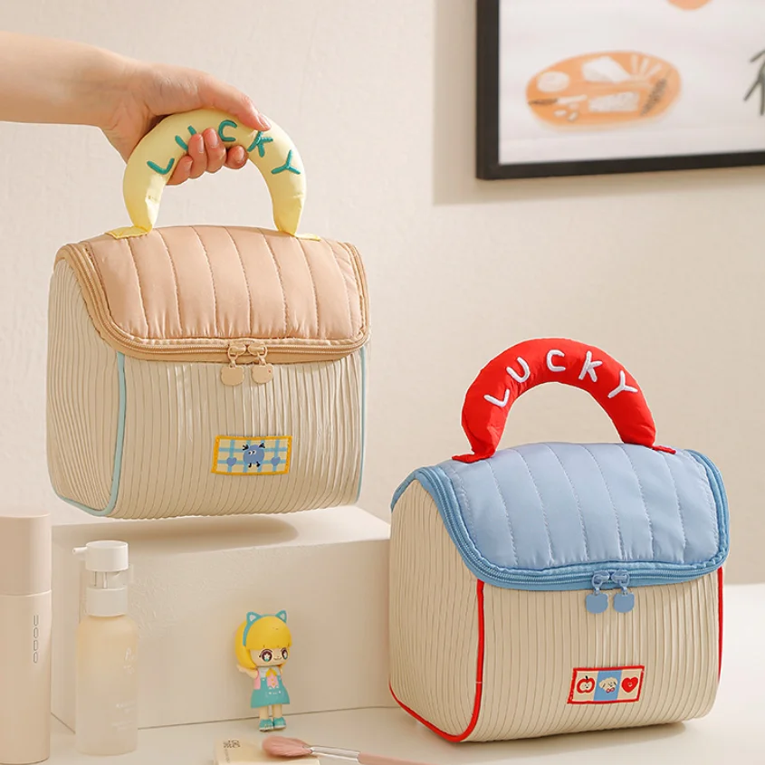Bolsa de Cosméticos com Padrão de Desenho Animado Fofo, Design Exclusivo, Necessaire Portátil para Viagem, Organizador de Maquiagem para Armazenamento de Artigos de Higiene Pessoal, Uso Diário e ao Ar Livre