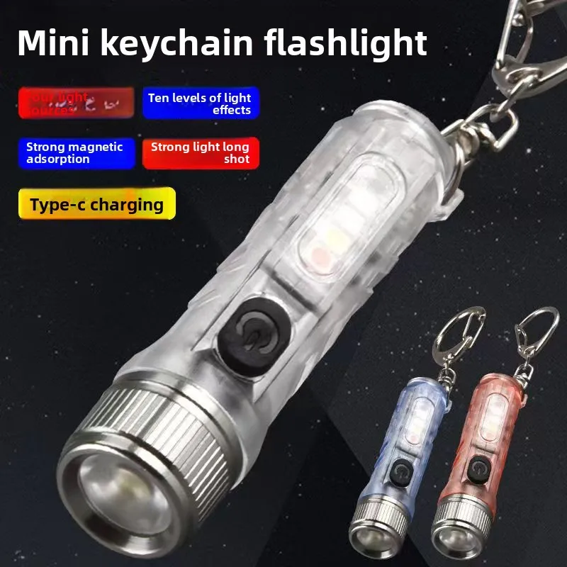 Clip-on Flashlight: High-Power, Rechargeable, with White/Red/Blue/Purple Light, UV Money Detector, Outdoor Keychain LED Light