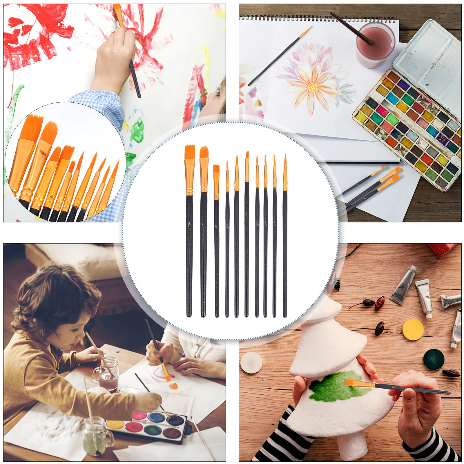 

50 Pcs Draw Brushes Craft Art Painting Kids Watercolor Pen Wood Child Hair Oil Pens