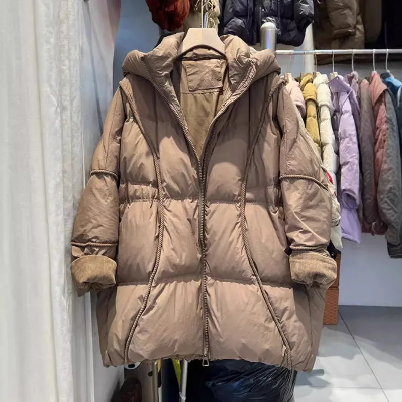 Luxury Women's Clothing New Down Jacket Mid-length Puffer Jacket Fashionable Korean Style Plus Size Loose Fit Thickened