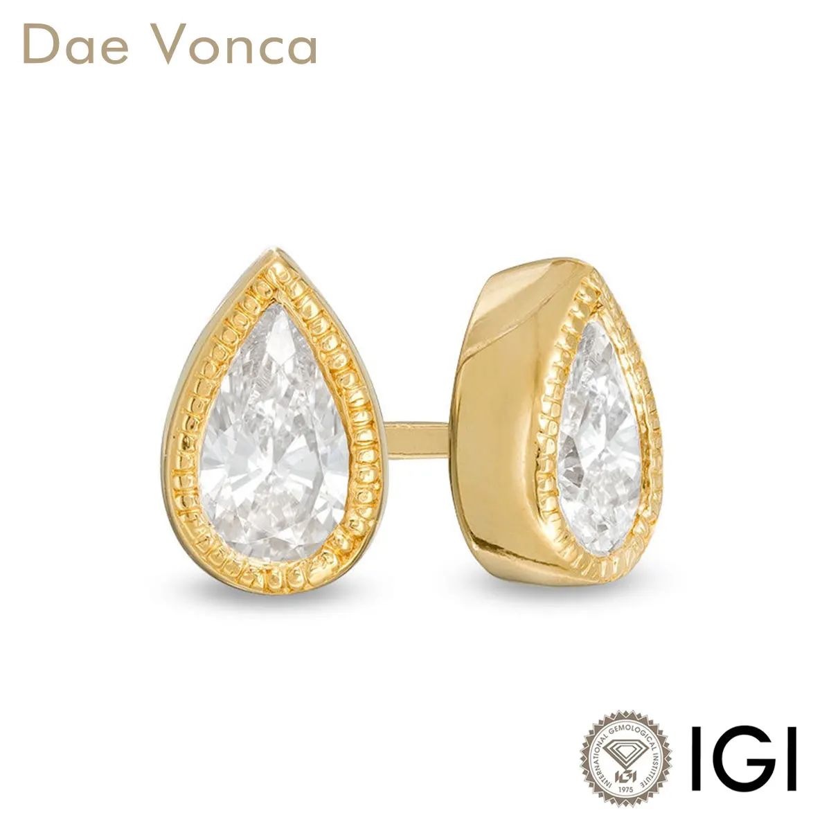 

Pear Shaped Solitaire Diamond Stud Earrings 14K Yellow Gold Lab Grown Diamond Vintage Milgrain Bezel Genuine Diamond Earrings