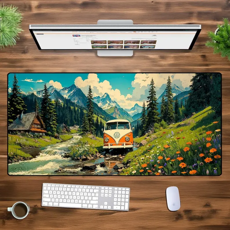 

Retro camper mouse pad XXL large computer game accessory high-definition printing suitable for players and families table met