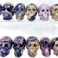 Natural Dream Amethyst Skull Crystal Carved Healing Energy Stone Crafts For Halloween Gift Or Home Decoration 1PCS 6