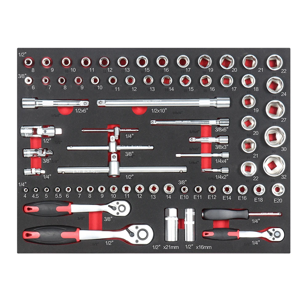 

CRV Socket Joint Bar Spinner Handle 72pcs Hand Tool Kits with EVA Foam Set Repair OEM Customizable Wrench Set Box