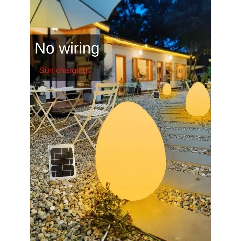 Solar Outdoor Courtyard Egg-Shaped Lamp Lawn Tumbler Dinosaur Egg Lamp Interactive Touch Color Changing Ball Lamp