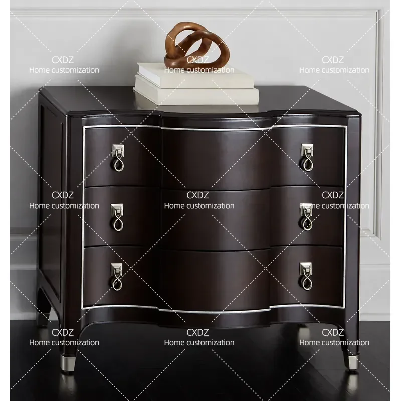Rural Neoclassical Solid Wood Black Bedside Table Eco Friendly Custom Nightstand Leisure Bedroom Furniture