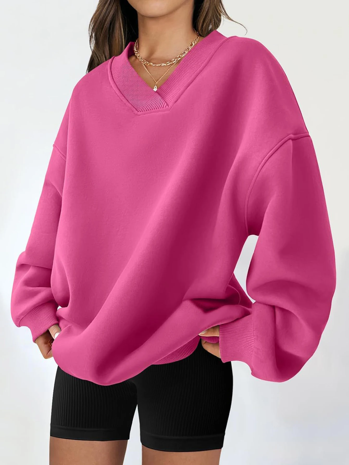 المرأة طويلة الأكمام الخامس الرقبة بلوزات الخريف الشتاء أزياء بسيطة عادي النمط الفرنسي لائق ارتداء اليومي #3