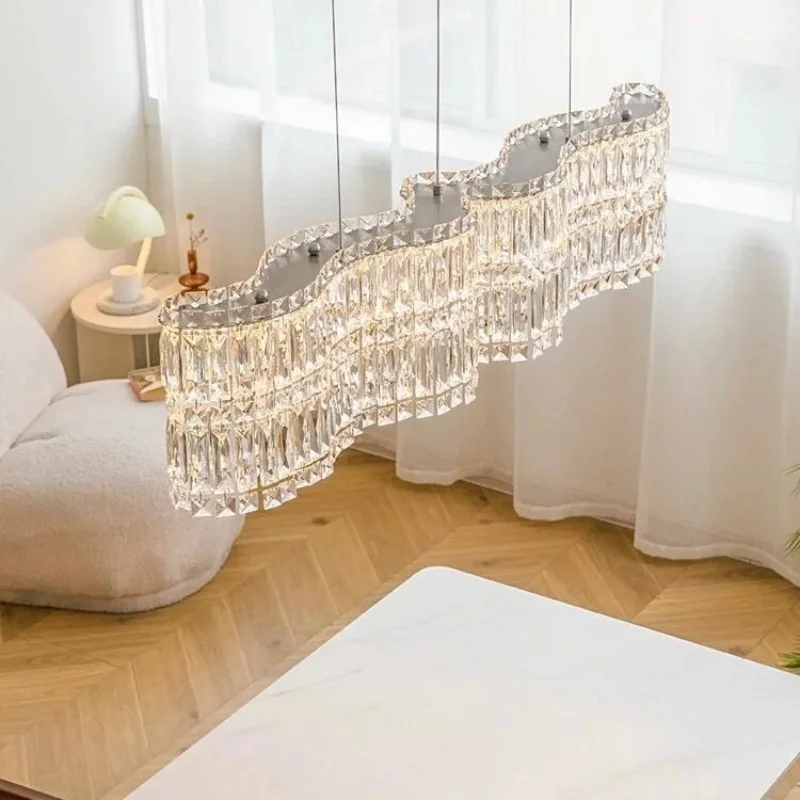 Modern French Light Luxury Crystal Chandelier For Living Room Restaurant Dining Table And Bar Counter Suspend Pendent Lamp
