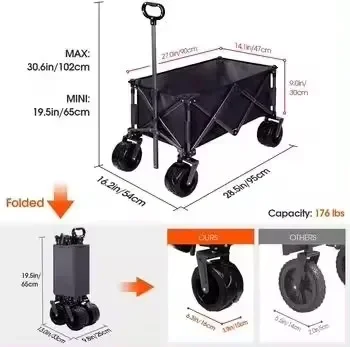 4 Wheel Garden Tool Kids Collapsible Folding Wagon 600d Oxford Material Outdoor Camping Beach Wagon Truck