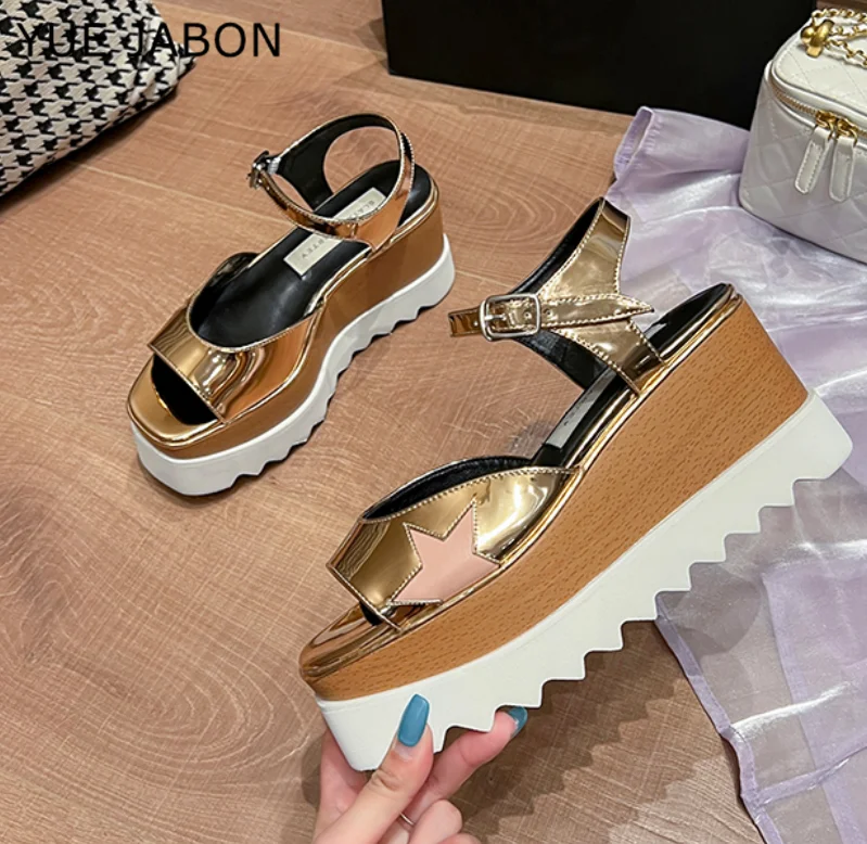 Women Stars Sandals 2024 Summer Casual Daily Comfy Slip On Platform Casual Sandals Women Breathbale Thick Sole Sandalias Mujer