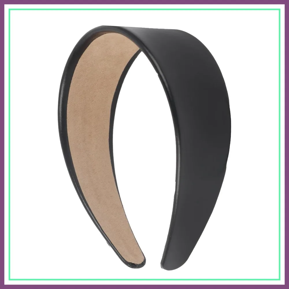 

2 Inch Vegan Leather Headband for Women, Black, One Size