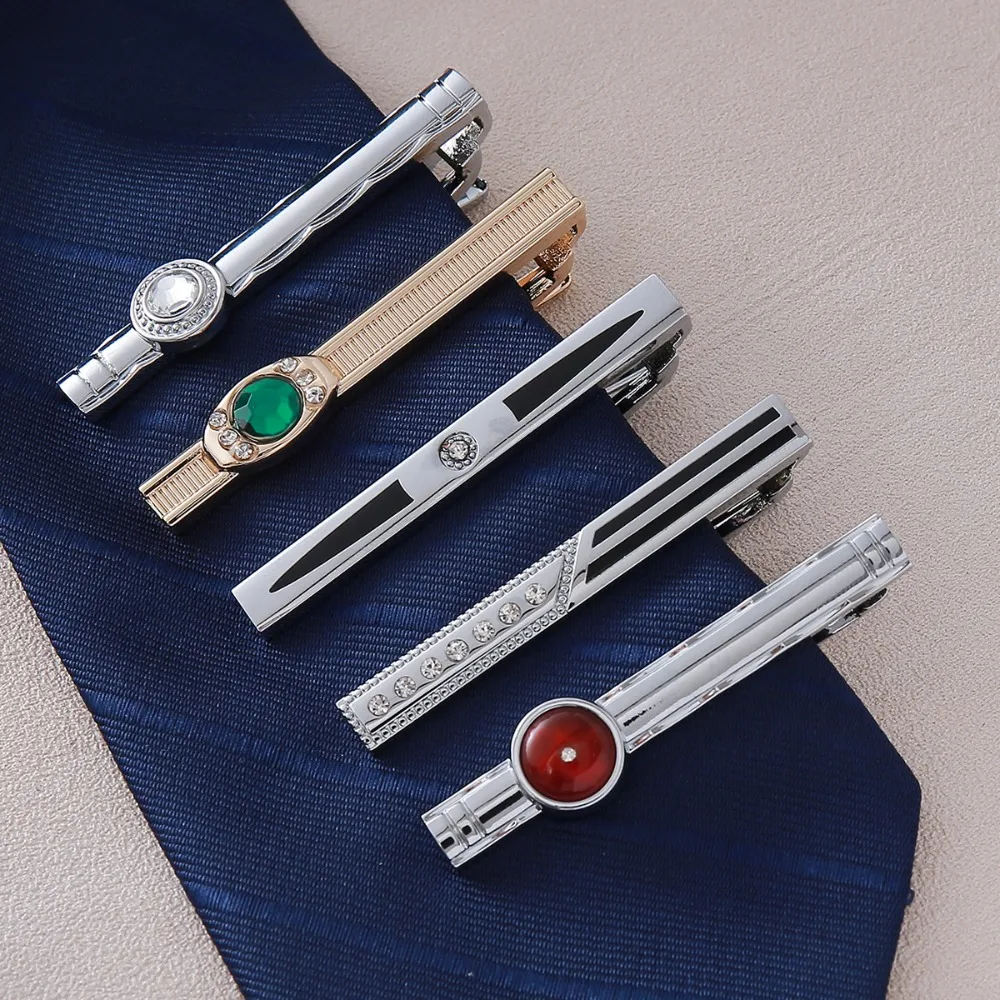 5 Stück Bestseller Herren-Krawattenklammern-Set aus Legierung mit Bunten Strass-Steinen Elegantes Anzug-Accessoire