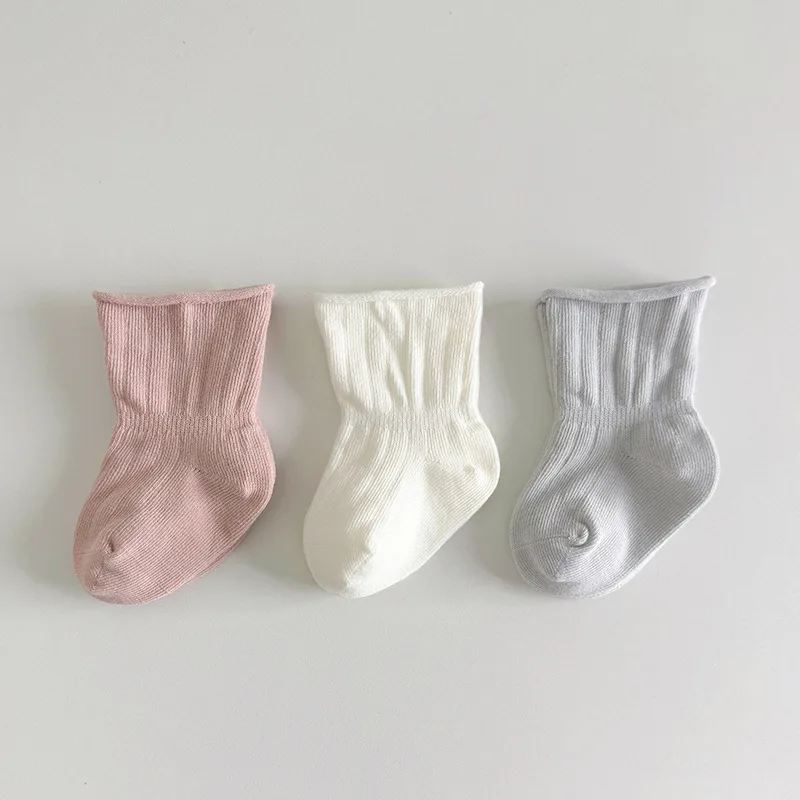 3pairs/lot Spring Anti Fall Infant Girl Socks Loose Mouth Breathable Cute Newborn Baby Girl Socks Cotton Solid Children Sock Kit