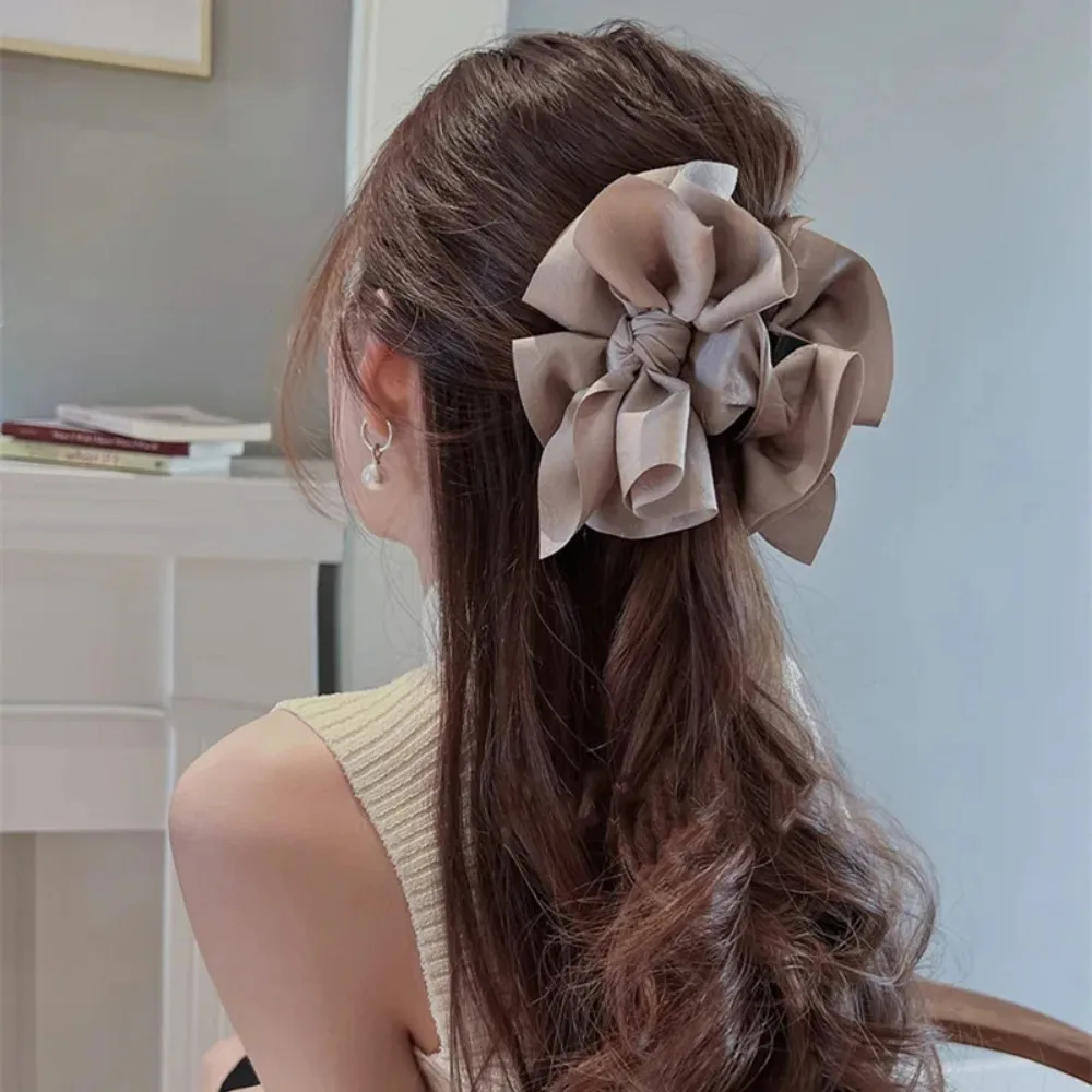 Plastic Large Bow Hairpin Elegant Fabric Flower Pastoral style Grab Clip Hair Accesories Cloth Hair Claws Women Girls