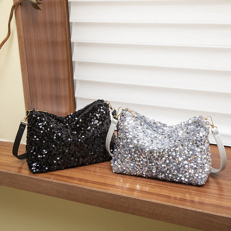 Neue Mode Pailletten Schulter Damen Tasche funkelnde Handtasche große Kapazität einfache Baguette Tasche leichte Reise Mode Damen Tasche – Detail 2