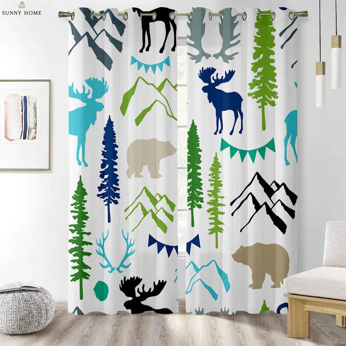 

2pcs Cute Animal Print Curtains Kids Room Living Room Kitchen Decorative Curtains Machine Washable Household Items