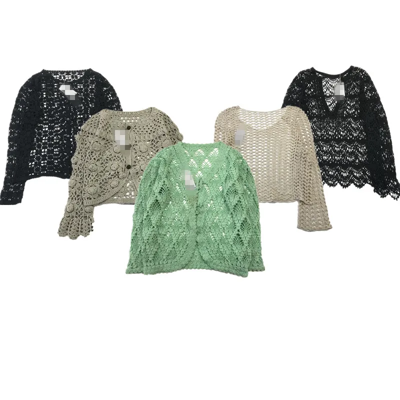

Винтажный двухслойный ажурный однотонный роскошный вязаный свитер ручной работы с плавающим цветком для женщин, лето 2024