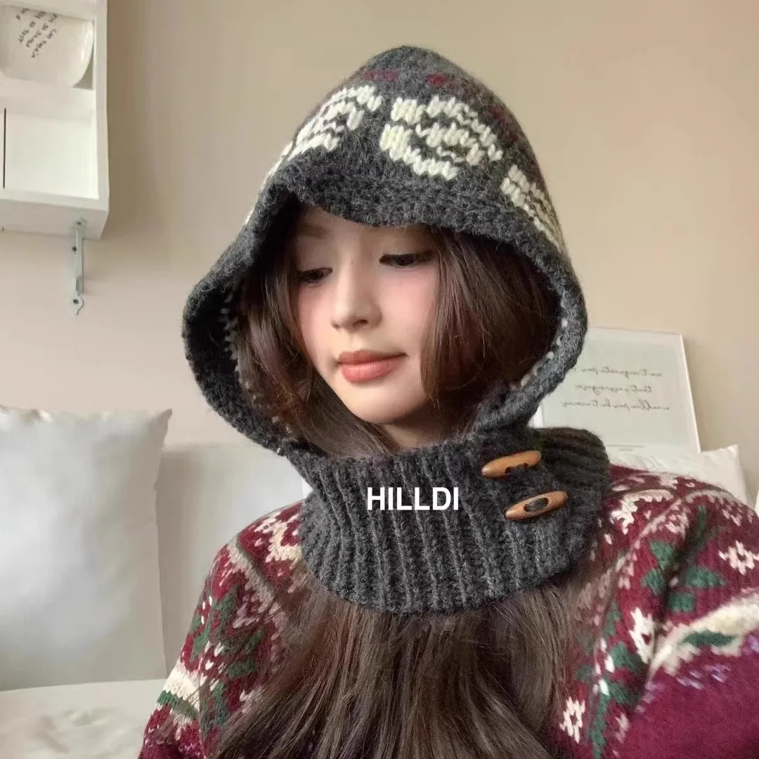 

Retro Balaclava Women's Autumn/Winter Knit Hat Fashion Warm Hoodie Funny Hat Gorro Invierno Gorra Chapeu 4m755