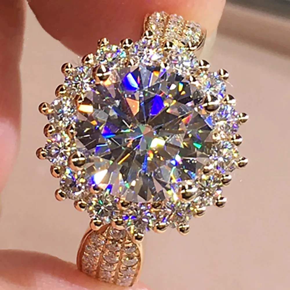 

Real 14K Solid Gold Women Wedding Anniversary Engagement Party Ring 0.5 1 2 3 4 5 Carat Round Moissanite Diamond Ring Flower